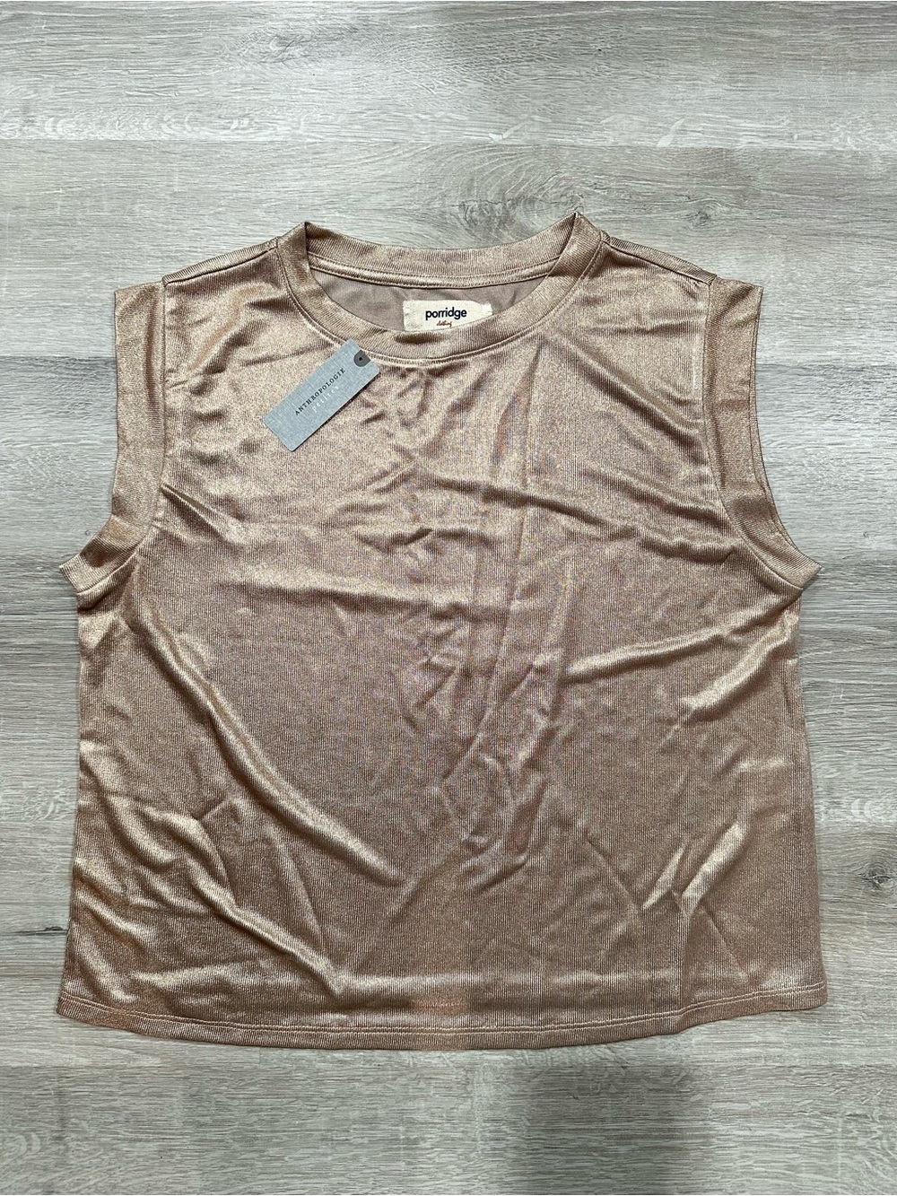N121 NWT Porridge Muscle Tee Top Womens S Petite Copper Metalic Anthropologie